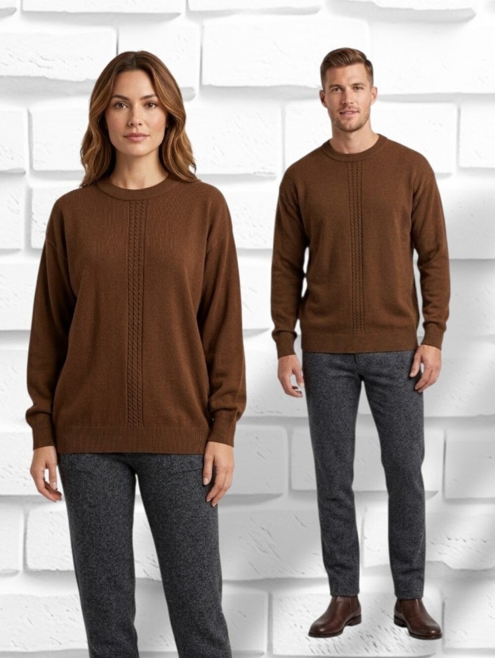 F.C. Comfort Tradition Brown Cashmere Like Knit Sweater Unisex